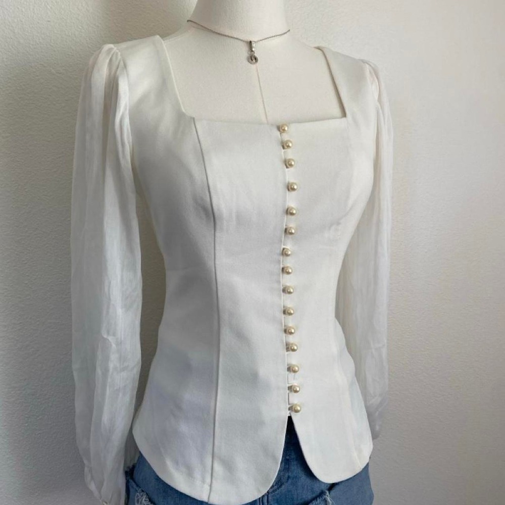 Vintage Corset Blouse Square Neckline Regency Coquette Milkmaid - Picture 4 of 8